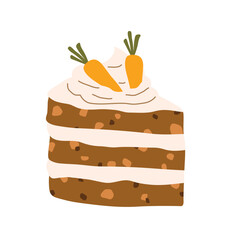 slice of carrot cake with creamy frosting; perfect for bakery designs, menus, posters, and culinary projects- vector illustration