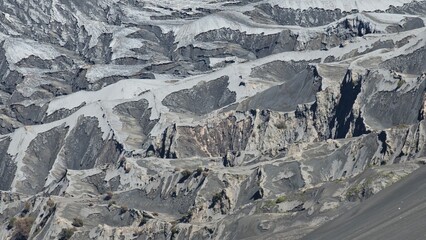 Striking Barren Landscape of Eroded Grey and White Hills and Valleys