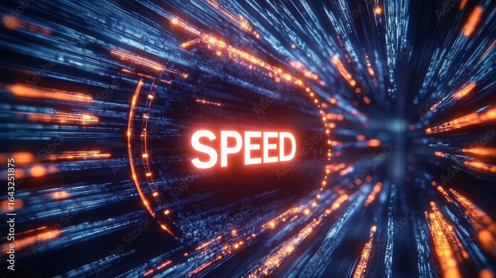 Poster high-speed futuristic technology connection with enhanced internet bandwidth and digital metrics