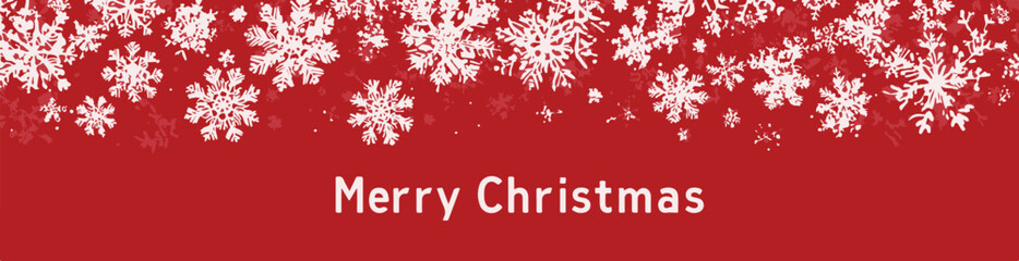 Merry Christmas Snowflake Banner on Red, Vector