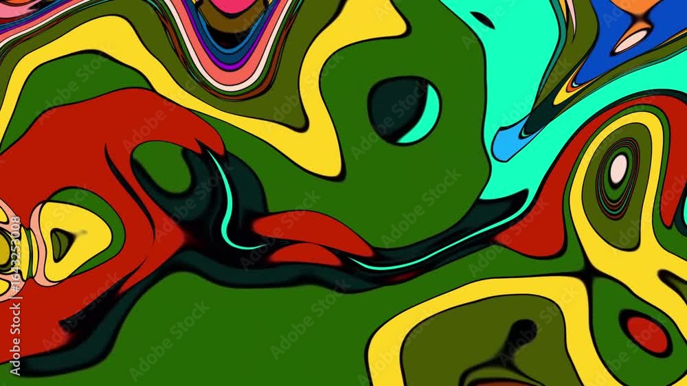Poster abstract psychedelic brutalism wave blob striped motion curves composition morphing amoeba white neo