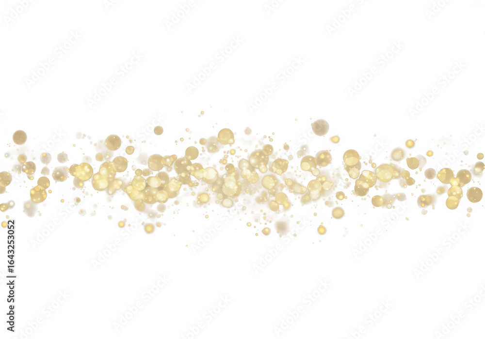 Poster abstract background with scattered gold glitter and sparkling particles, festive and bright isolated