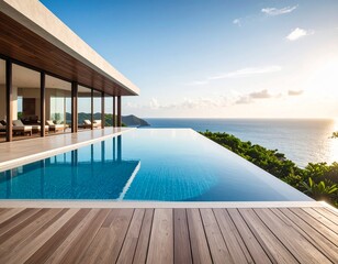 Fototapeta premium Resort with an infinity pool overlooking the ocean.