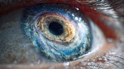 Astronomical patterns reflected in a human eye with a galaxy design