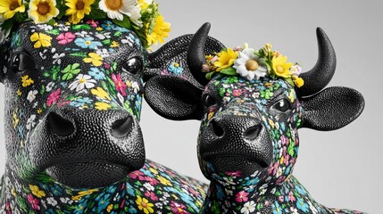 Obraz premium Colorful floral cows showcase artistry studio photography indoor close-up creative expression