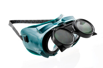 welding goggles, safety glasses, construction concepts, isolated on white