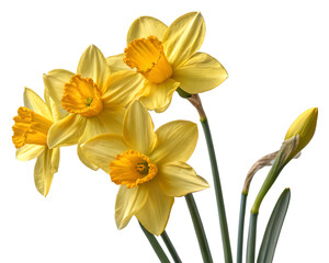 Obraz premium yellow daffodil flowers isolated on background white