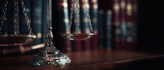 The scales of justice symbolizing law and fairness in a legal setting.