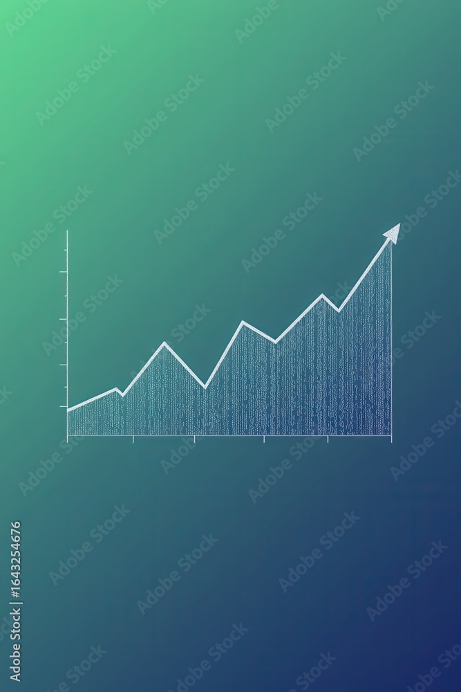 Poster white line graph shows upward trend with arrow and textured area set against a gradient background