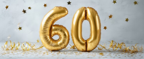 The golden balloons celebrate a milestone 60th birthday party in style.