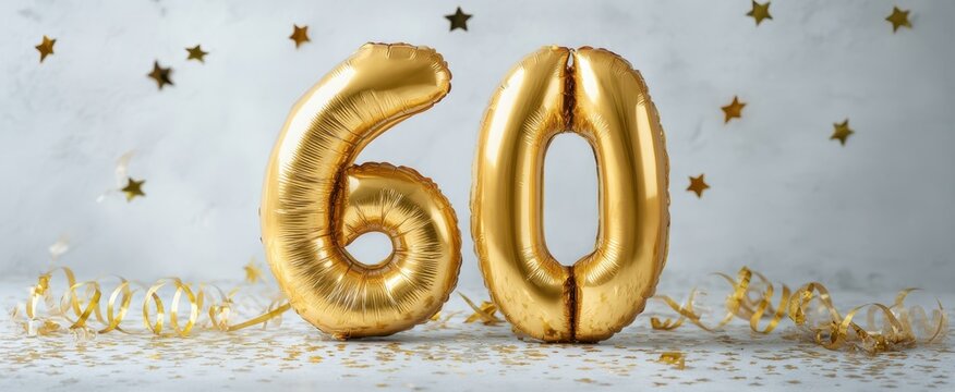 The golden balloons celebrate a milestone 60th birthday party in style.