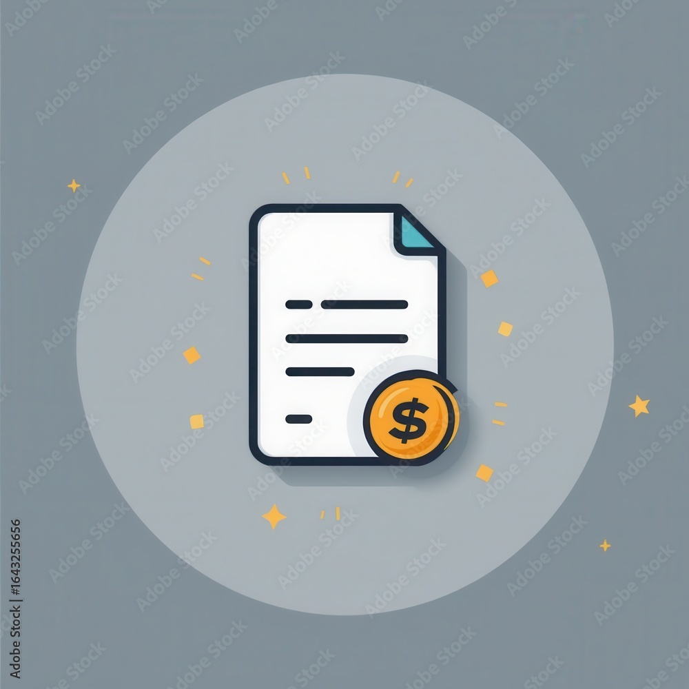 Poster a document with lines of text and a gold coin displaying a dollar sign
