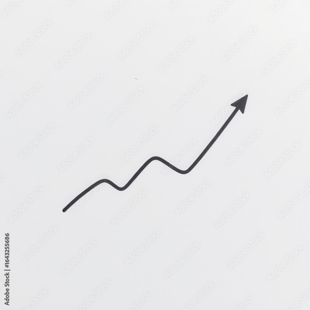 Poster black graph line with an upward arrow showing growth increase chart data