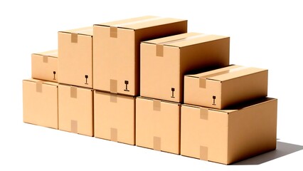 Stack of cardboard boxes isolated on white background for delivery and shipping