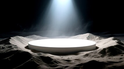 Illuminated white podium on a dark background for product presentation and display