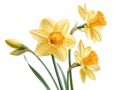 yellow daffodil flowers isolated on background white
