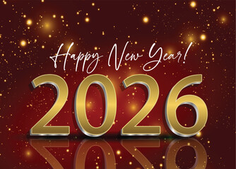 A 2026 New Year celebration card adorned with sparkling golden glitter