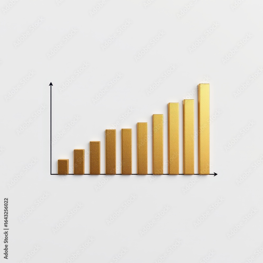 Poster golden bars display increasing growth on a white background with a simple graph line
