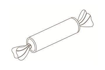 Single line drawing a brown wrapped candy with twisted ends sweet food