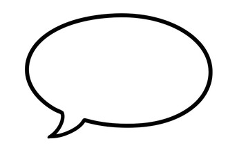 Empty white speech bubble with black outline, isolated on transparent background
