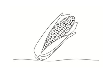 Minimalist single line drawing a corn cob with husks maize grain