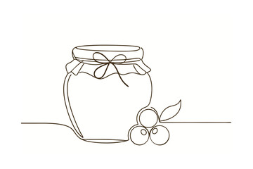 Minimalist single line drawing a jar cranberries with a bow cranberry food
