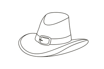 Minimalist single line drawing a pilgrim hat with buckle thanksgiving colonial