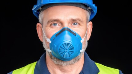 Construction worker safety measures industrial site portrait image controlled environment close-up personal protective equipment