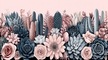 Vibrant succulent garden floral oasis botanical art soft pastel palette close-up perspective nature's beauty