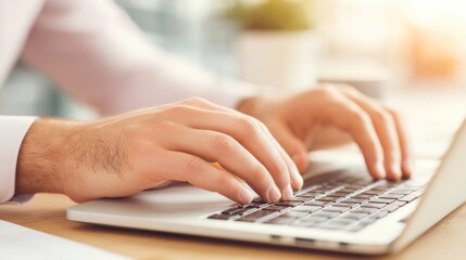 Typing hands on laptop in a modern office setting digital work environment close-up view for productivity inspiration