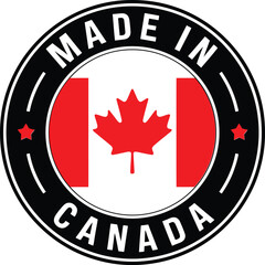 Made in Canada Manufacturing Label with Maple Leaf and Black Circle Design