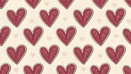 A charming pattern of hand drawn red hearts creates a romantic and festive background, perfect for valentines day or any love filled occasion