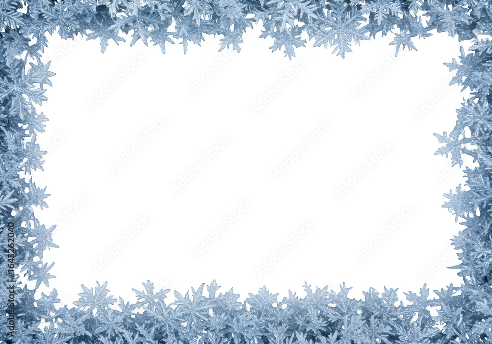 Poster winter snowflake border isolated on transparent background, creating a festive and elegant frame for