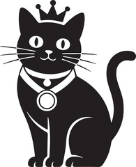 Cat silhouette wearing crown and winner medal black color vector on white background