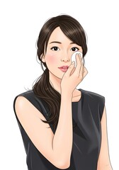 Fototapeta premium メイク落としの女性イラスト素材スキンケアと美容