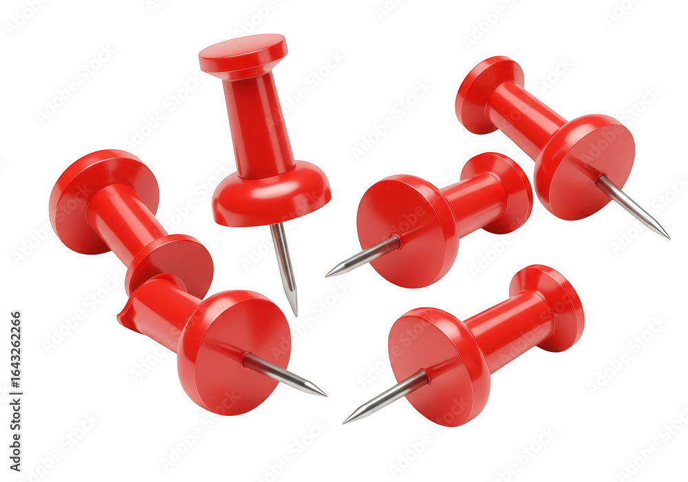 Poster Group of red pushpins isolated on transparent background