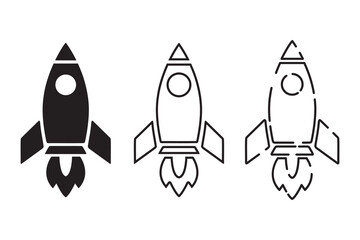 Rocket Ship Icon Set in Solid and Outline Styles