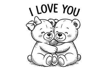 Cute cartoon bears hugging each other with a heartfelt message in a playful design suitable for children's art