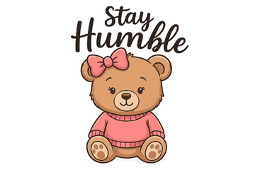 Obraz premium Cute bear with pink bow and sweater promotes a positive message about humility and kindness for all ages