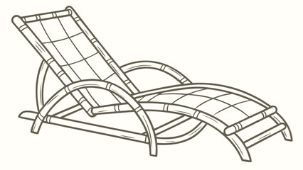 Illustration of a bamboo lounge chair with a woven seat and backrest in a line art style