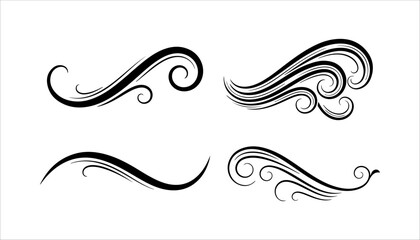 Four black ornate scroll and flourish design elements decorative