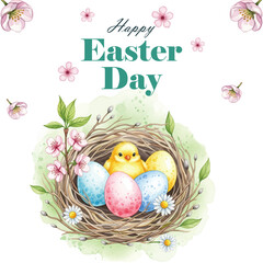 Happy easter day background in watercolor style