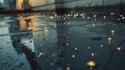 "A rooftop that collects star fragments in its puddles after rain 
