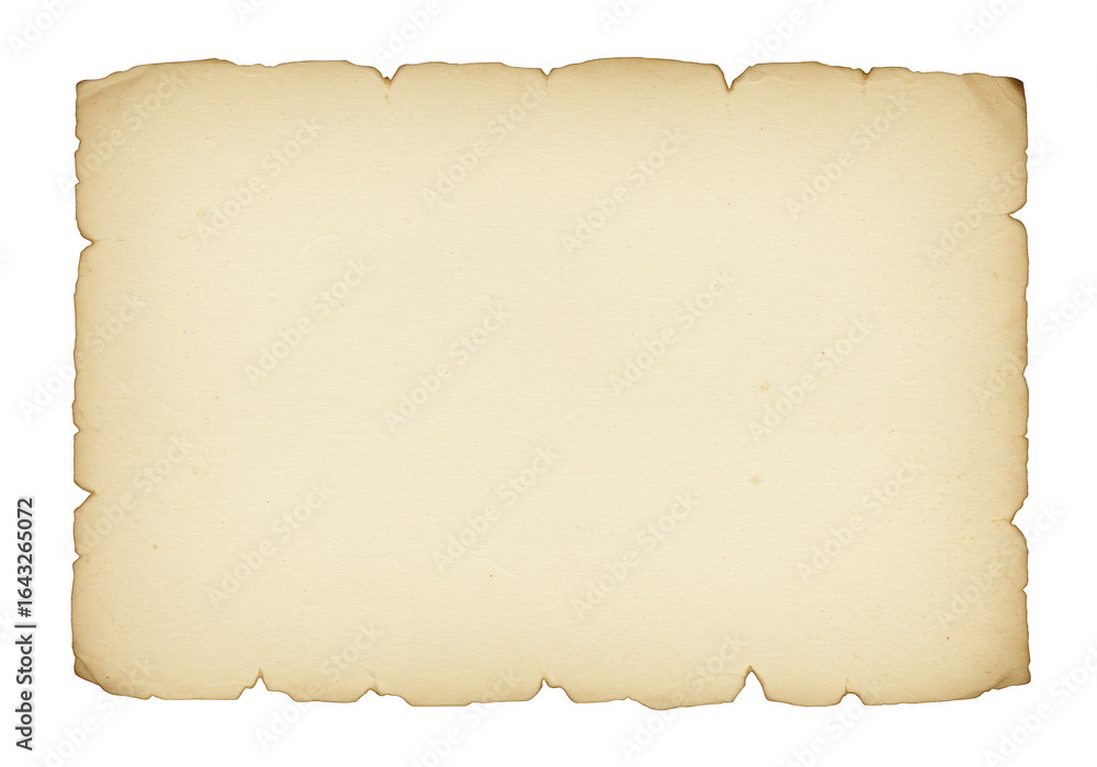 Poster old aged parchment paper texture with rough edges isolated on transparent background