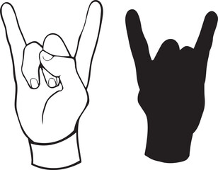 Cartoon Fingers Showing Rock Gesture with Bold Outline
