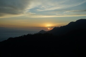 Sunrise over Mountains Silhouette  Nature with Sky, and Scenery.