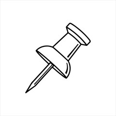 Simple Outline Drawing of a Metal Pushpin on a White Background thumbtack stationery