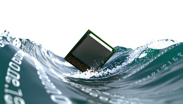 Computer chip in water waves