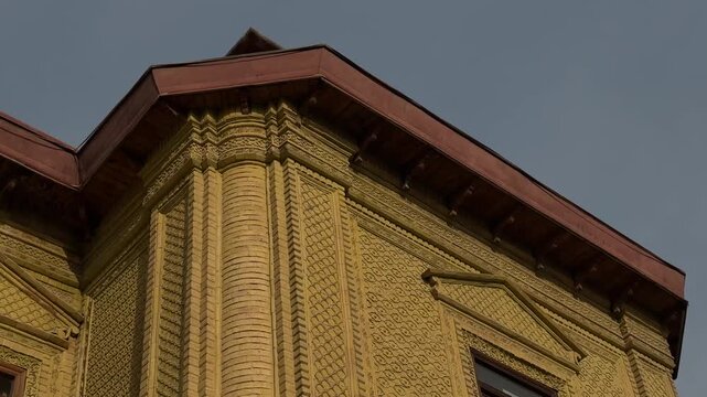 Brick coloumn in facade construction Tehran Iran traditional architecture historic Persian urban city landscape fountain sunset cultural heritage Middle East tourism attraction travel ancient design