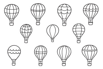 Doodle style hot air balloon images perfect for travel and adventure themes. Hand drawn hot air balloon icons. Vector 